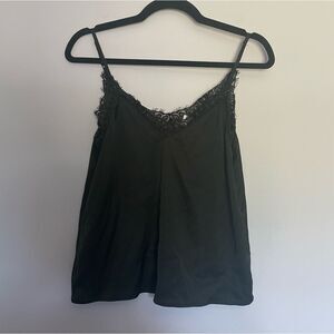 Divided Satin-Feel Cami Tank Top Lace Trim in Black size 2